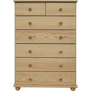 Komoda DM masiv Komoda EXPO na koulích 2+5 zásuvek KL-134, masiv borovice: Přírodní Borovice - bez laku — hnědá, borovice