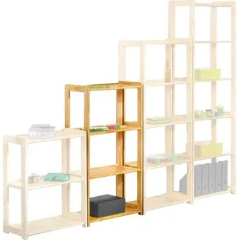 Obývací stěna Masivní borovicová knihovna STYL s 4 policemi, přírodní lak, kompaktní rozměry