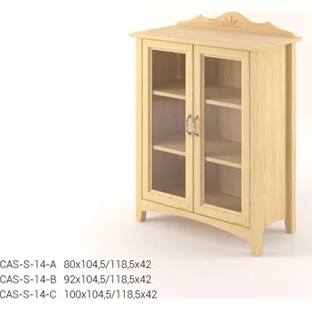 Knihovna DM masiv Stylová dvoudveřová Vitrína nízká CASTELLO S14 - Borovice: Černá - kulatá — hnědá, buk