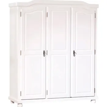 Šatní skříň MID.YOU Třídveřová skříň 150×180 BASTIAN borovice bílá: Bílá - Plné krytí — bílá, Bílá - Plné krytí