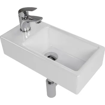 Umyvadlo Siko Koupelnový set závěsného levého umývátka Brevis, pákové baterie, sifonu, průtočné zátky a roháčků KSETBRE2L