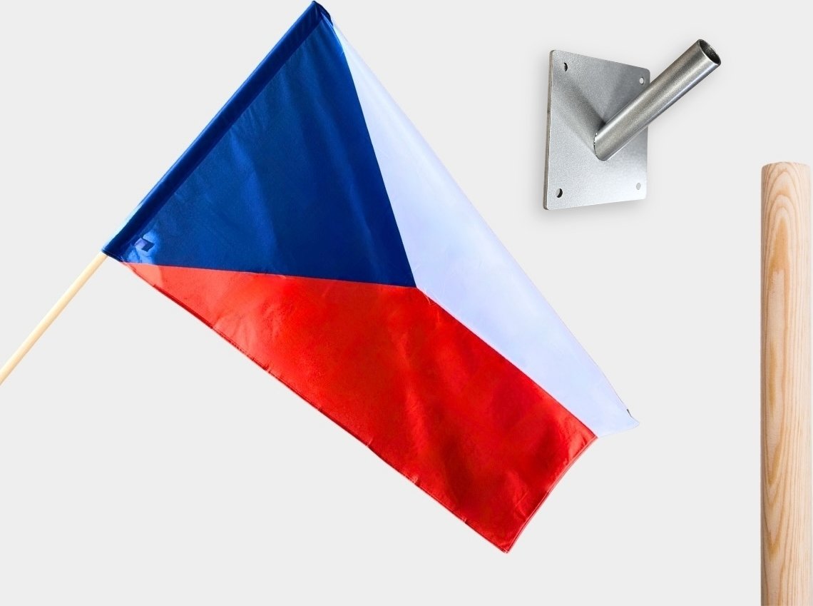 Komplet vlajky ČR s žerdí a lakovaným fasádním držákem „Hrdě na fasádě“ Alerion