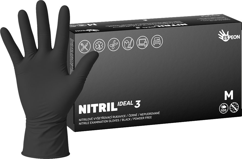 Espeon Nitrilové rukavice NITRIL IDEAL3 100 ks, nepudrované, černé, 3.5 g Velikost: M