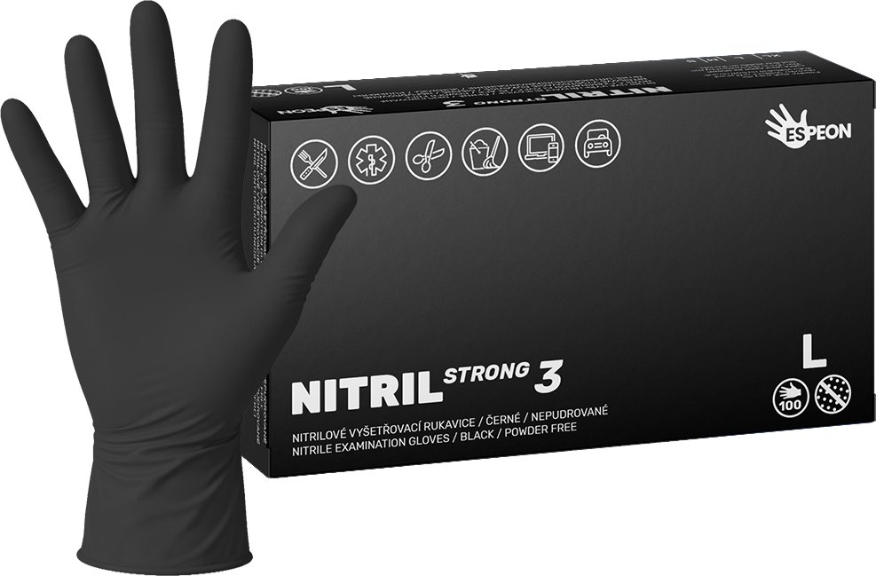 Espeon Nitrilové rukavice NITRIL STRONG3 100 ks, nepudrované, černé, 5.0 g Velikost: L