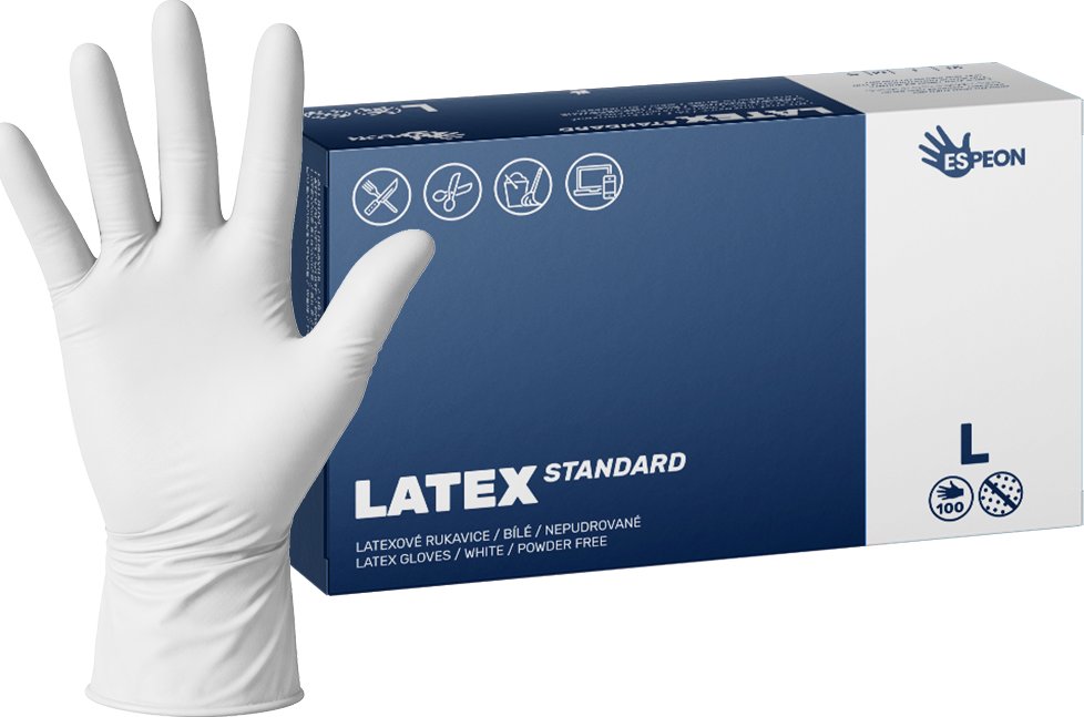 Espeon Latexové rukavice LATEX STANDARD 100 ks, nepudrované, bílé, 5.0 g Velikost: L