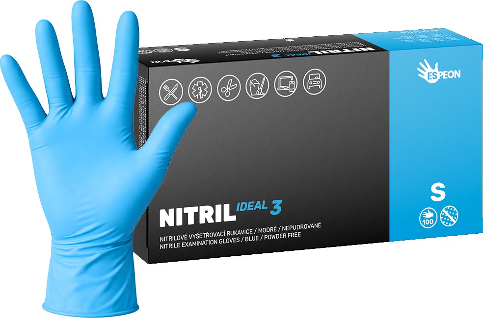 Espeon Nitrilové rukavice NITRIL IDEAL3 100 ks, nepudrované, modré, 3.5 g Velikost: S