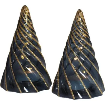 Vánoční dekorace SIRIUS LED svítící stromeček na baterky skleněný 11 cm, sada 2 kusy, 2× 5 led, černý, 2× CR2450