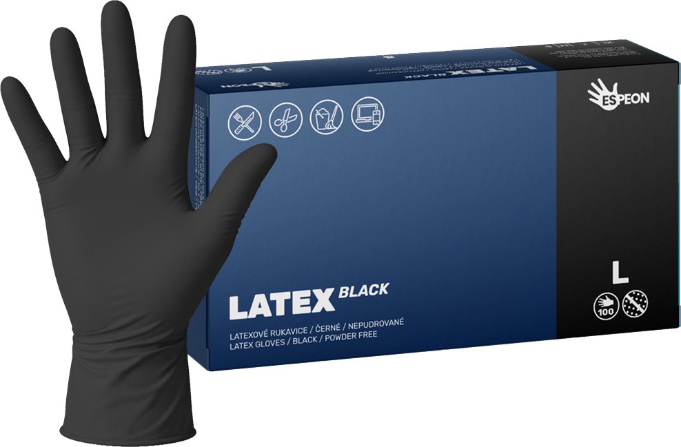 Espeon Latexové rukavice LATEX BLACK 100 ks, nepudrované, černé, 5.8 g Velikost: L