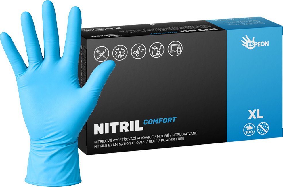 Espeon Nitrilové rukavice NITRIL COMFORT 100 ks, nepudrované, modré, 3.8 g Velikost: XL