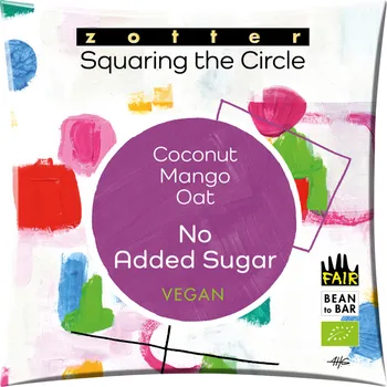 Cukrovinka Zotter Bio kokosová čokoláda s mangem bez přidaného cukru, 70 g