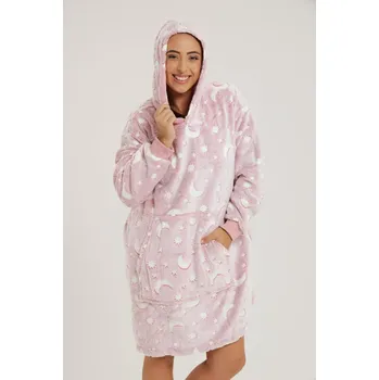 deka Zaparkorun Televizní deka s rukávy a kapucí svítící ve tmě - růžová
