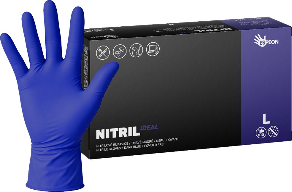 Espeon Nitrilové rukavice NITRIL IDEAL 100 ks, nepudrované, tmavě modré, 3.5 g Velikost: L