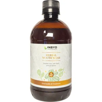 Péče o rty INBYO Přírodní bylinná ústní voda s extraktem z ruje vlasaté, dubové kůry a propolisu 500 ml