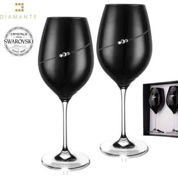 Sklenice BOHEMIA CRYSTAL Sklenice na červené víno přátelská souprava Silhouette black - 2 ks. Swarovski, 470 ml