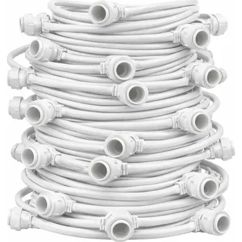 Party dekorace DECOLED Easy Fix outdoor light festoon 50 m for 50 E27 bulbs, white cable IP67, extension, without bulbs
