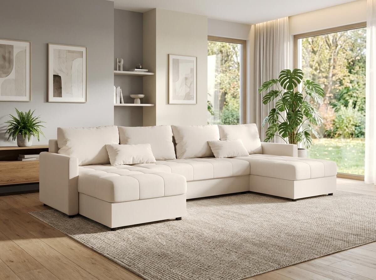 Rozkládací sedací souprava do U VENORIA 285x146 cm, krémová + 2 polštářky ZDARMA Cosmic 10