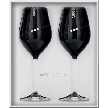 Sklenice BOHEMIA CRYSTAL Sklenice na bílé víno přátelská souprava Silhouette black - 2 ks. Swarovski, 360 ml