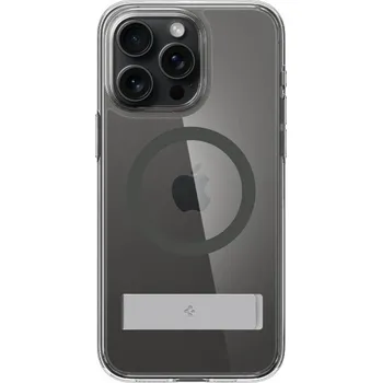 Pouzdro na mobilní telefon Spigen Ultra Hybrid S transparentní kryt se stojánkem a šedým MagSafe pro iPhone 15 Pro Max - čirý