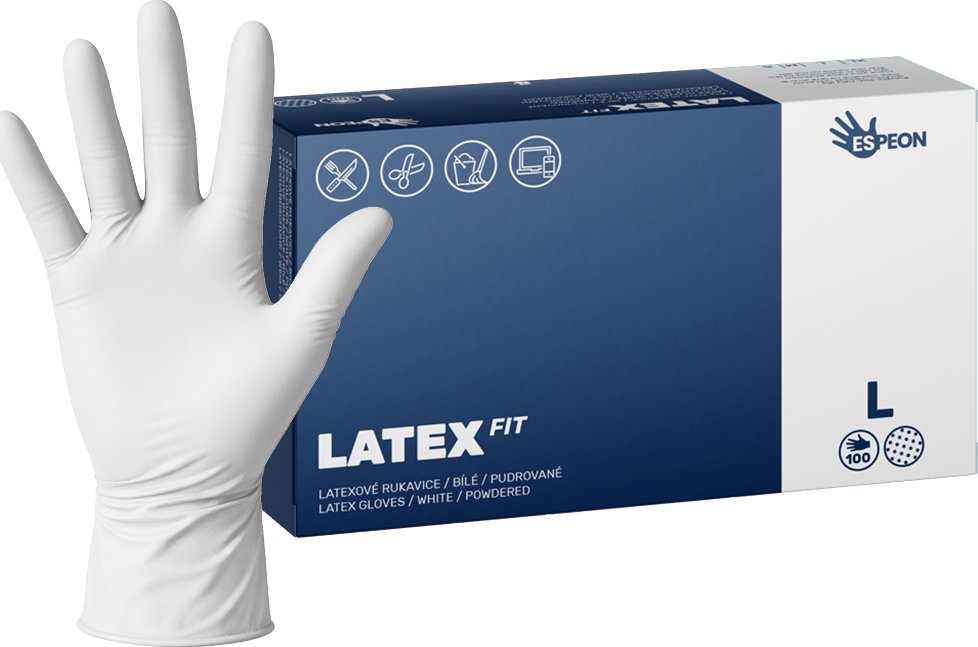 Espeon Latexové rukavice LATEX FIT 100 ks, pudrované, bílé, 5.0 g Velikost: L