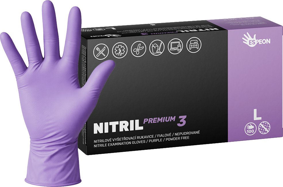 Espeon Nitrilové rukavice NITRIL PREMIUM3 100 ks, nepudrované, fialové, 4.0 g Velikost: L