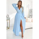 FIORELLA Dlouhé šaty s širokým páskem a výstřihem - MODRÉ UNI