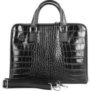 Kabelka Černá kožená taška na notebook 14.1"