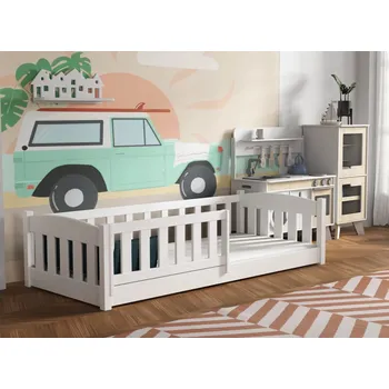 Dětsný nábytek Dětská Montessori postel z masivu borovice BEN - 200x90 cm - BÍLÁ