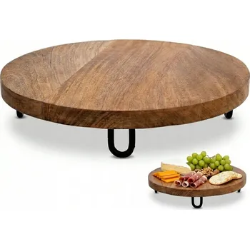 PRKÉNKO NA SERVÍROVÁNÍ sýrů uzenin dřevěný tác kovové nožičky 28,5 cm