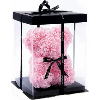 Party dekorace Medvěd z růží se světlem pro ženy | květinový medvěd, valentýnský dárek - Světle růžová