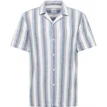 MUSTANG Pánská lněná košile s krátkým rukávem MUSTANG, proužkovaná, volný střih (relaxed fit) - velikost XL