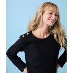 Blancheporte Jednobarevné úpletové tričko s knoflíky na rameni a česaným rubem, pro menší postavu černá 42/44