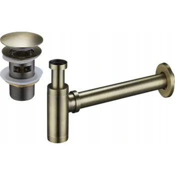 Sifon Mexen příslušenství, Umyvadlový lahvový sifon kulatý se zátkou click-clack, s přepadem, starožitná mosaz, 7992050-40