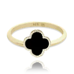 1284 MINET Pozlacený stříbrný prsten čtyřlístek s onyxem Velikost obvod (mm): 58, Váha: 2,2