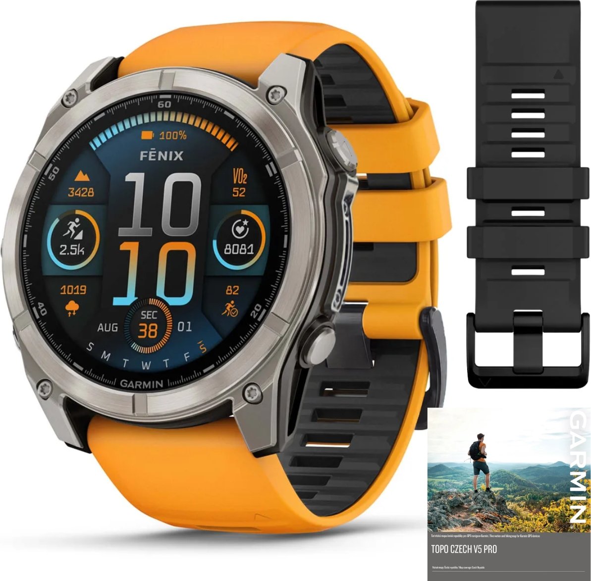 Garmin Fenix 8 Amoled Sapphire 51 mm Titanium Orange / Black Set Titanium Orange / Black Set + dárek