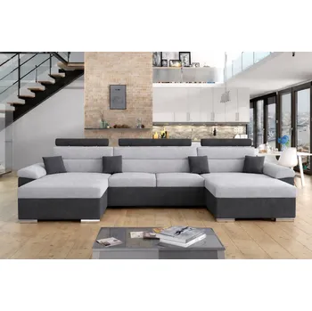 Sedací souprava Rozkládací rohová sedačka LEILA U světle šedá / šedá