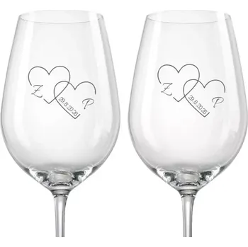 Sklenice Svatební skleničky na víno Iniciály, 2 ks (Do poznámky v nákupním košíku napište iniciály novomanželů a datum svatby)
