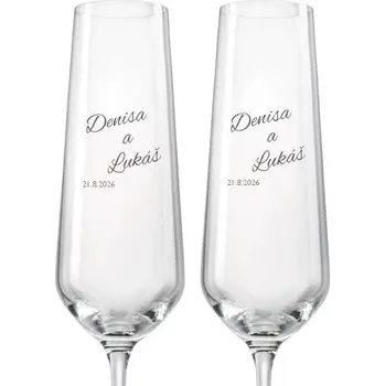 Sklenice Svatební skleničky na sekt se jmény a datem svatby, 2 ks (Do poznámky v nákupním košíku napište jména novomanželů a datum svatby)