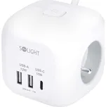 Prodlužovací kabel 3Z + USB - kostka, 2m, vypínač, 3x1,0, bílá