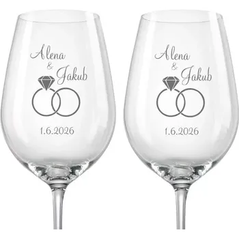 Sklenice Svatební skleničky na víno Drahokam, 2 ks (Do poznámky v nákupním košíku napište jména novomanželů a datum svatby)