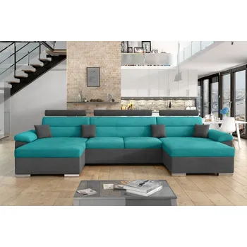 Sedací souprava Rozkládací rohová sedačka LEILA U tyrkysová / šedá