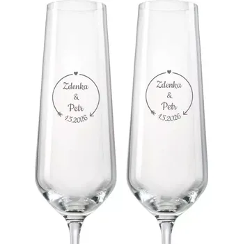 Sklenice Svatební skleničky na sekt Šíp lásky, 2 ks (Do poznámky v nákupním košíku napište jména novomanželů a datum svatby)