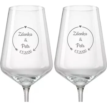 Sklenice Svatební skleničky na víno Šíp lásky, 2 ks (Do poznámky v nákupním košíku napište jména novomanželů a datum svatby)