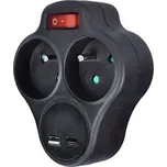 Solight rozbočka s USB A+C rychlonabíječkou 20W PD, 2 x 10A, černá, vypínač