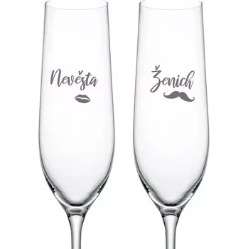 Sklenice Svatební skleničky na sekt Ženich a Nevěsta s datem svatby na dýnku, 2 ks (Do poznámky v nákupním košíku napište datum svatby)