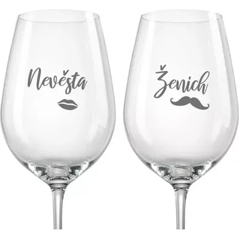 Sklenice Svatební skleničky na víno Ženich a Nevěsta s datem svatby na dýnku, 2 ks (Do poznámky v nákupním košíku napište datum svatby)