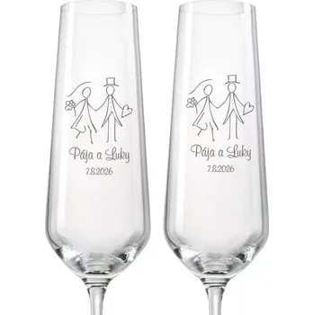 Sklenice Svatební skleničky na sekt Novomanželé, 2 ks (Do poznámky v nákupním košíku napište jména novomanželů a datum svatby)