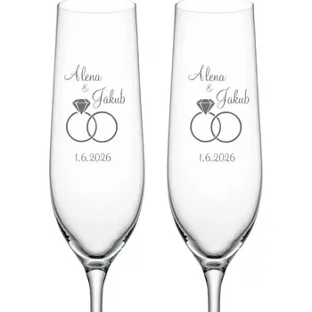 Sklenice Svatební skleničky na sekt Drahokam, 2 ks (Do poznámky v nákupním košíku napište jména novomanželů a datum svatby)