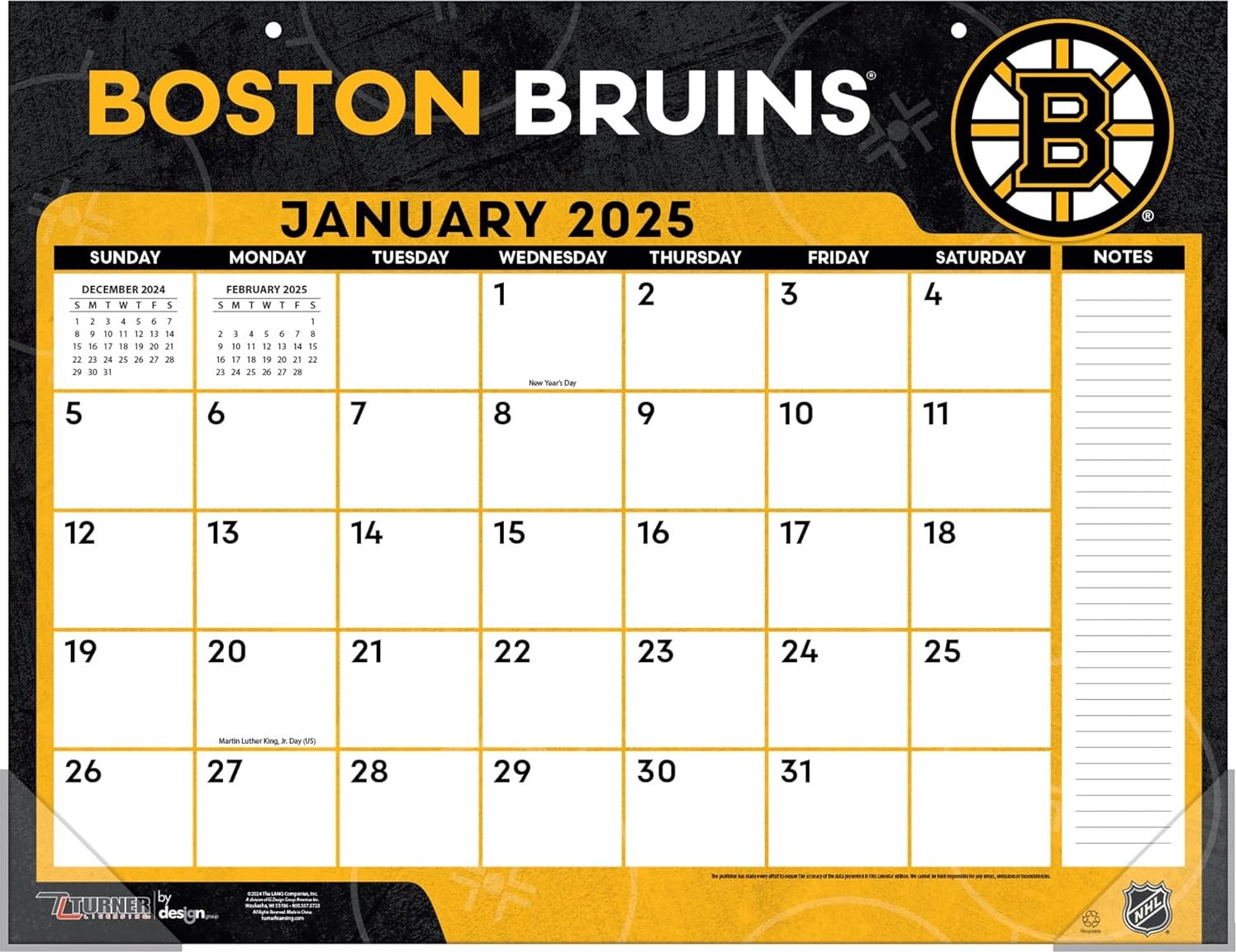 JF Turner Deskový kalendář Boston Bruins NHL 2026