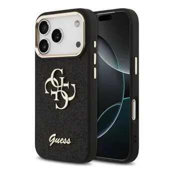 Guess PU Fixed Glitter 4G Metal Frame Zadní Kryt pro iPhone 17 Pro Black