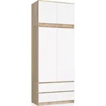 Šatní skříň s nástavcem 90 cm LOTA - dub sonoma / bílá